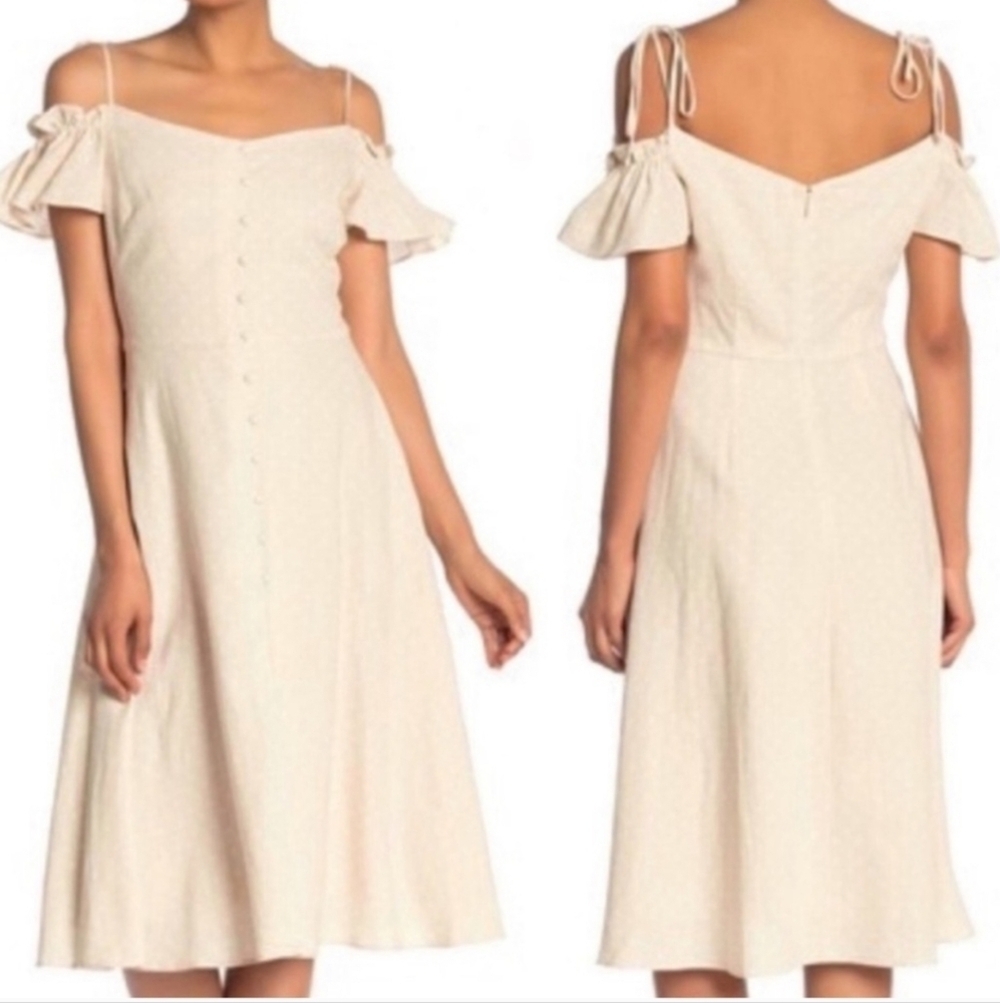 NWT Gal Meets Glam Colleen Dress Off Shoulder Polka Dot Cream Tan Ecru 4